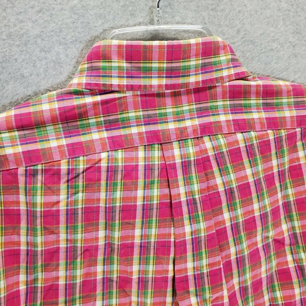 Ralph Lauren Men Button Up Medium Pink Plaid Custom Fit Tartan Long Sleeve